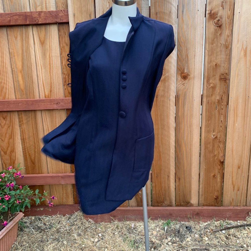 David Benjamin Navy Blue Sleeveless Business Dress w/ Matching Blazer Sz 12